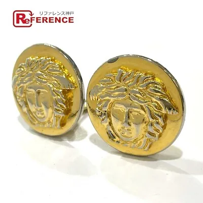 VERSACE Medusa Round Clip Type Earrings Metal Gold JAPAN • $150