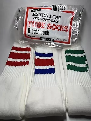 3x Vtg Kmart Extra Long Over The Calf Tube Socks Sz  10-13 Red Blue Green 80s • $36.95
