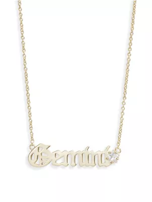 MELINDA MARIA Zodiac Script Pendant Necklace Gemini 18K Gold Plated CZ Stone • $29.99