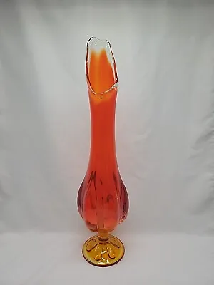 Vintage MCM Viking Glass Amberina Persimmon 6 Petal Swung Glass Vase 18 Inches • $95