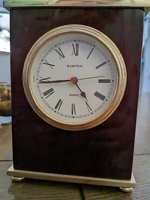 Vintage Hampton Mahogany And Brass Quartz Mantel Shelf Desk Clock • $24.99