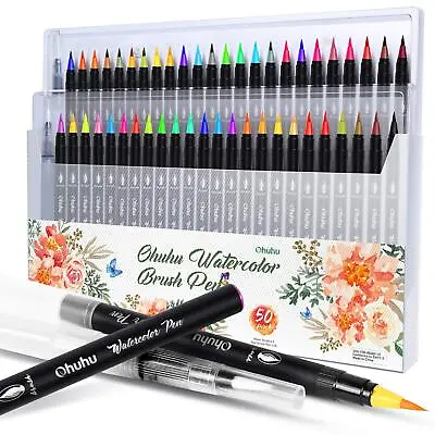 $47.77 • Buy Ohuhu Watercolor Brush 48color Water Pen 2 Pieces Watercolor Pen Brush Pen Color