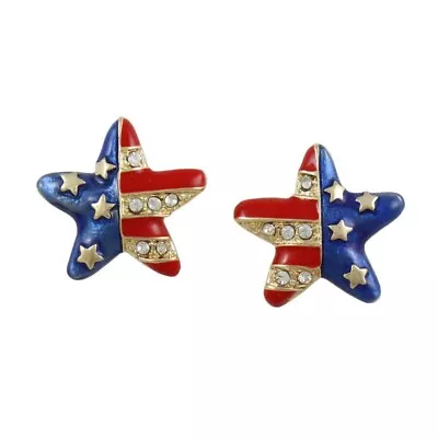 Lilylin Designs Gold Patriotic Red White Blue Star Pierced Earring • $7.99