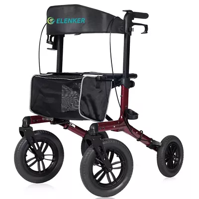 12” Deluxe OEM ELENKER Medical Upright Rollator Walker Stand Up Rolling Mobility • $125.99