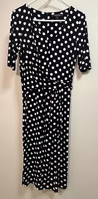 Long Tall Sally Wrap Polka Dot Dress Navy Blue/stone Color Polka Dots US Size 8 • $24.99