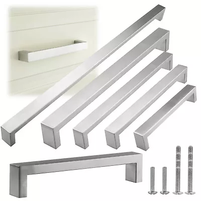 Modern Brushed Nickel Square Style Cabinet Handle Pulls Bar Door Drawer Hardware • $7.89