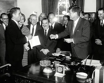 JOHN F. KENNEDY SIGNS PEACE CORPS BILL W/ SARGENT SHRIVER - 8X10 PHOTO (AB-143) • $8.87