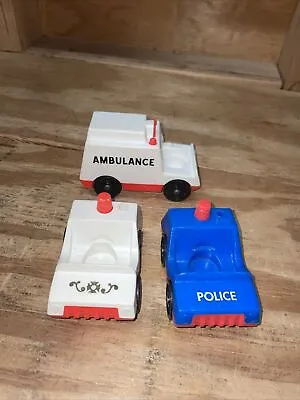 3 Vintage Fisher Price Little People Vehicles - Police Chief Car & Ambulance • $15.29