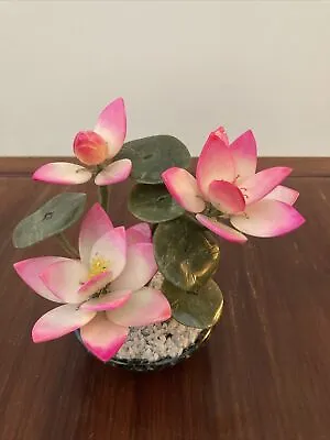 Stunning Jade Circular Base Chinese Stone Beautiful Flower Ornament • £9.80