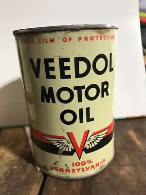 Old Empty VEEDOL 1 Quart Metal Can - Vintage TIDE WATER Motor Oil  Flying V Logo • $45