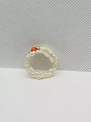 Size 7 Adjustable Artisan Made Authentic Pearl Ring Freshwater Pink Coral • $14.99