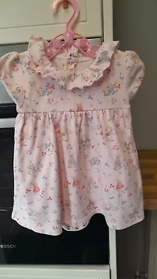 Baby Girls Dress. Peter Rabbit Design.  Romper Attached Inside.  Age 9-12 Months • £0.99