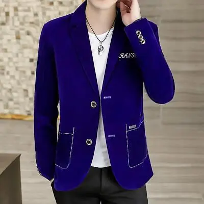 Mens Velvet Tailored Collar Coat Casual Laple Slim Fit Embroidery Fashion Korean • $51.85