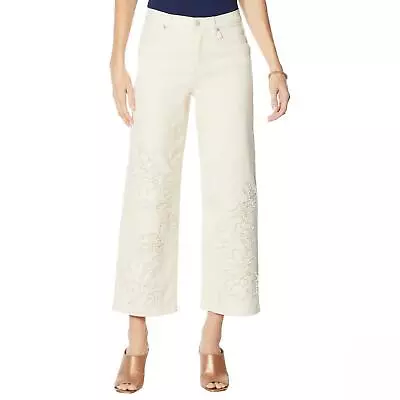 NWT DG2 By Diane Gilman Women's Embroidered Applique Wide Leg Jeans. 687769 • $17.25