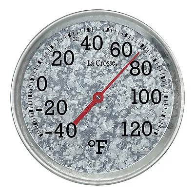 104-2822 La Crosse 8  Galvanized Metal Indoor/Outdoor Thermometer - DENTED BOX • $14.95