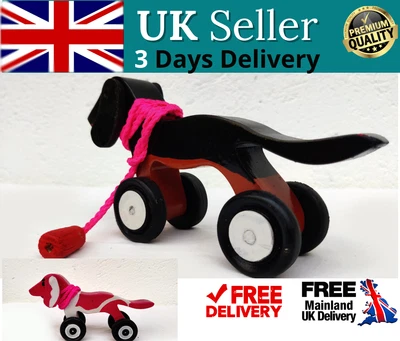 £15.59 • Buy Smooth HANDMADE WOODEN Pull Along DOG For Toddlers/Kids Wooden Pull Gift TOYS
