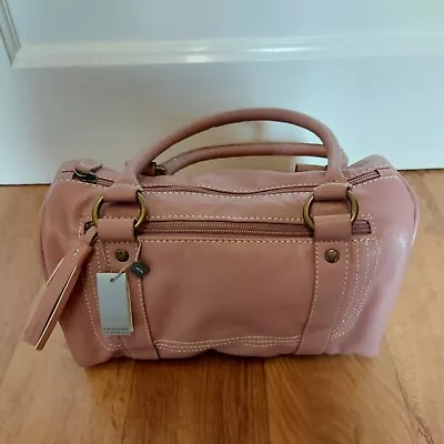 Brand New.womens M&s Per Una Pink Faux Leather Handheld Barrel Shape Handbag • £20