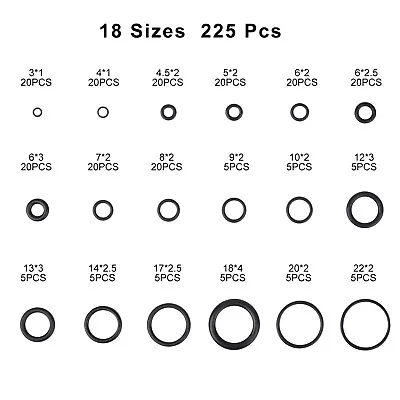 225pcs Silicone Rubber O-Ring Assortment Kit Metric Sealing Gasket Set Black • $8.95