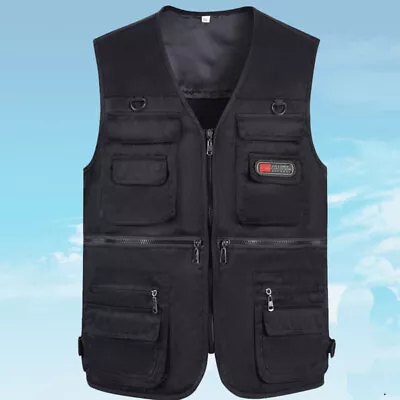 Men Cargo Vest Multi Pocket Waistcoat Fishing Vest Hunting Hiking Gilet Outdoor • $15.19