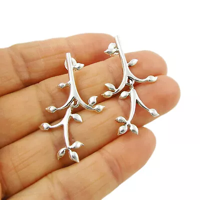 Large Handmade Solid 925 Sterling Silver Tree Branch Flower Bud Dangle Earrings • £39.99