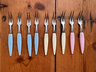 Vintage Set Of 9 Plastic & Steel Olive Cherry Cocktail Party Sticks Forks Picks • £7