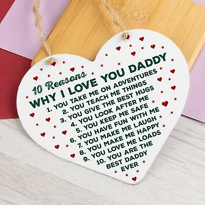£3.95 • Buy Daddy Gifts From Son Daddy Daughter Gifts Wooden Heart 10 Reasons Why I Love You