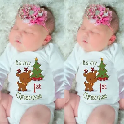 My First Christmas Baby Boy Girl Romper Bodysuit Cotton Clothes Outfit 0-24M   • $12.99