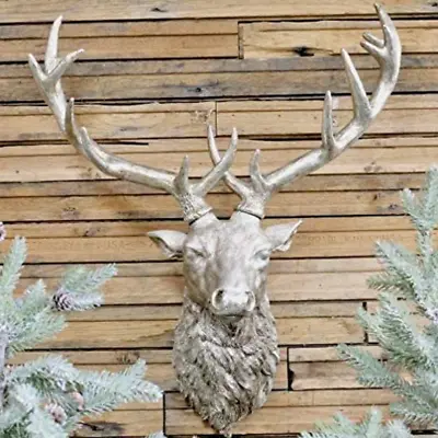 £59.99 • Buy Wall Mounted Silver Stag Reindeer Head Rustic Plaque Sculpture Xmas Decoration