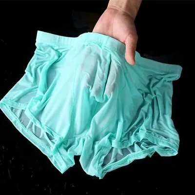 Boxer Briefs Underwear Mens Sexy Sheer See Through Mesh Trunks Shorts Underpants • $10.48