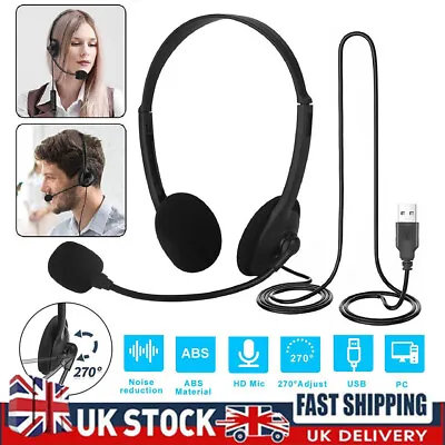 USB Wired Headset With Microphone Noise Cancelling Call Centre For PC Laptop UK • £7.59