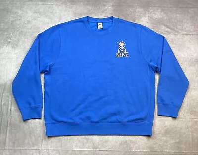 Nike Crew Neck Sweater Men's 2XL Blue Pullover Sunny Face Logo Sweatshirt • $26.05