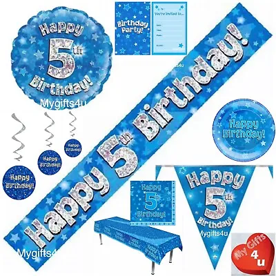 Blue Happy Birthday & Age 5th Party Decorations Bunting Banners Balloons Swirls • £2.50