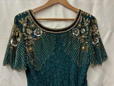 Virgos Lounge Green Beaded Dress UK Size 12 • £25