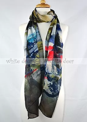 72  Long Dark Color Abstract Art Paint Scarf Wrap Shawl Fashion Cashmere Feel • $11.35