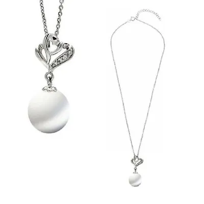 Sterling Silver Necklace W/ 10mm Pearl & CZ Stones Open Heart Pendant • $19.99