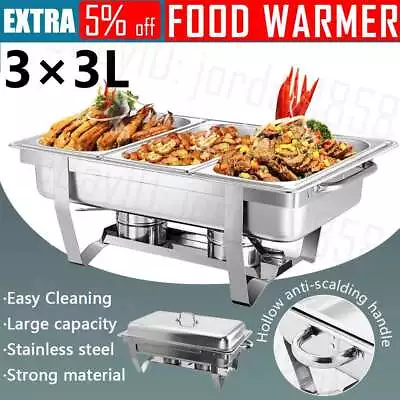 9L Chafing Dish Set Buffet Pan Bain Marie Bow Stainless Steel Food Warmer 3x3L • $41.55
