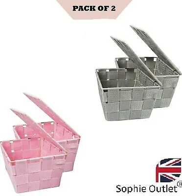 £10.45 • Buy 2pk Storage Basket Fabric Woven With Lid Hamper Box Home Decor Kitchen Room Tidy