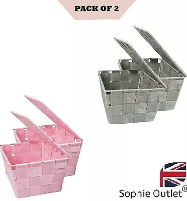 £8.94 • Buy 2pk Storage Basket Fabric Woven With Lid Hamper Box Home Decor Kitchen Room Tidy