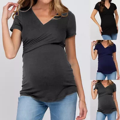 Women Maternity Top Pregnant Short Sleeve Breastfeeding T-Shirt Nursing UK 6-14 • £3.69