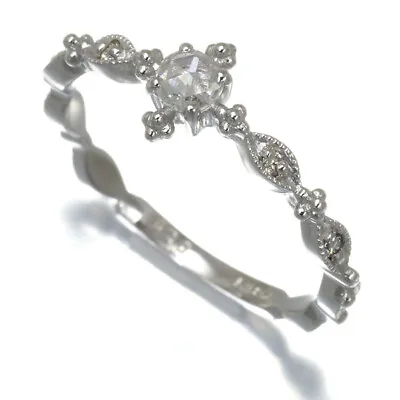 Rose-cut Diamond Milgrain Ring 18K 750 White Gold • $253.56