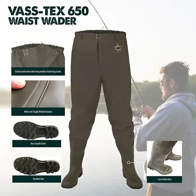 Vass Tex NEW 650 Series PVC WAIST Fishing Waders - Various Sizes Available • £71.06