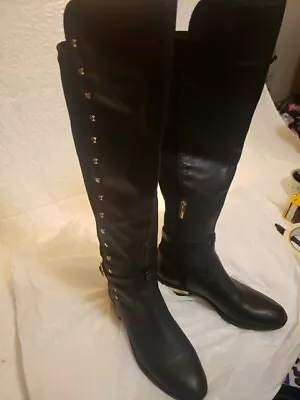 Vince Camuto Boots Sz 6M Pelda Black Leather Zip Knee High Riding Stretch Back  • $29.87