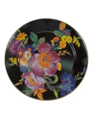 Mackenzie-childs Enamel Black Flower Market Charger Plate 12  Diameter Gorgeous • $55