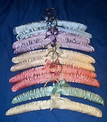 Lot Of 10 Vintage Padded Satin Fabric Soft Hangers For Delicates Metal Hooks • $15.99