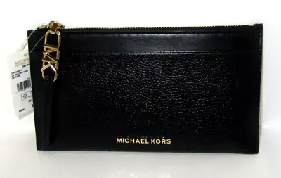 Michael Kors Empire Large Zip Card Case Black Pebbled & Smooth Leather NWT $158 • $64.99