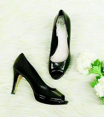 Vince Camuto Kira Peep Toe Pumps Black Patent Imported Leather Size 7.5  • $24.99