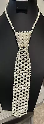 Vintage Japan Faux Pearl Bead Statement Necktie Necklace Shepherds Hook • $39.94