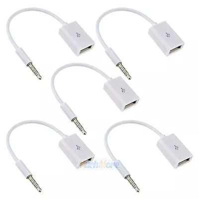 5x 3.5mm Male AUX Audio Plug Jack To USB 2.0 Female Converter Cable Cord White • $13.99