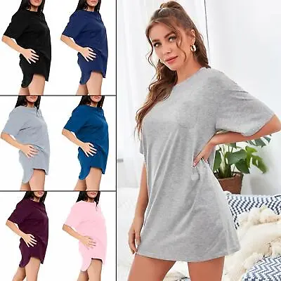 £5.99 • Buy Women's Plain Cotton Night Wear Long T-shirt Front Pocket Short Sleeve Nightwear