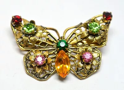 Vintage Old Butterfly Brooch With Crystals • $8.50